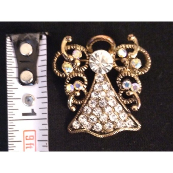 Vintage Gold Silver Toned Rhinestones Angel Guardian Pin Brooch - Picture 6 of 7